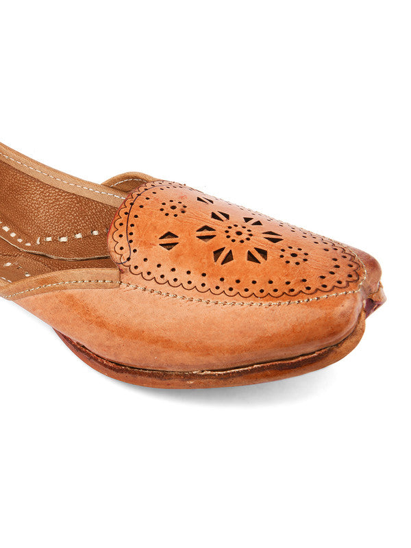 Women's Brown Leather Embroidered Indian Handcrafted Ethnic Footwear - Desi Colour