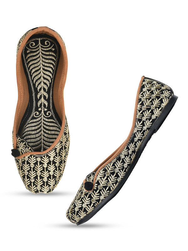 Women's Black Designer Zari Work Womens Indian Ethnic Comfort Footwear - Desi Colour