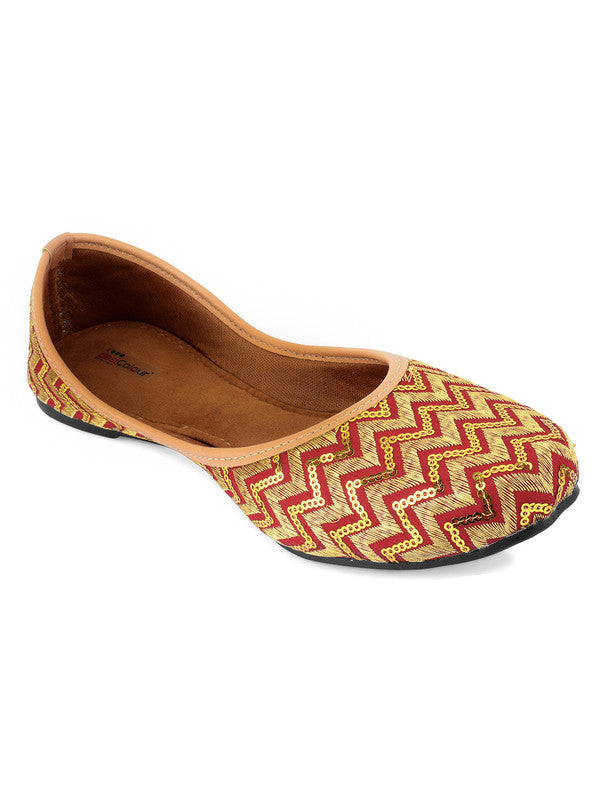 Women's Maroon Chevron Indian Ethnic Comfort Footwear - Desi Colour