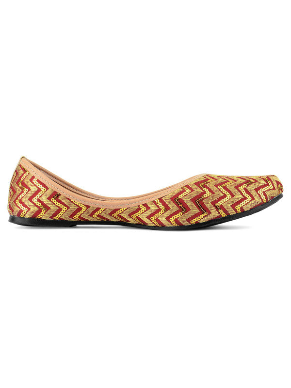 Women's Maroon Chevron Indian Ethnic Comfort Footwear - Desi Colour