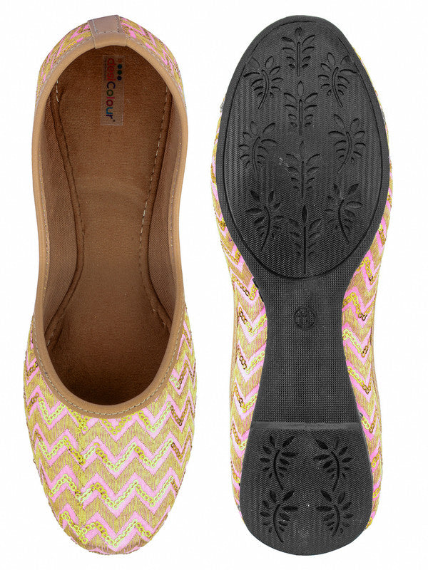 Women's Pink Chevron Indian Ethnic Comfort Footwear - Desi Colour