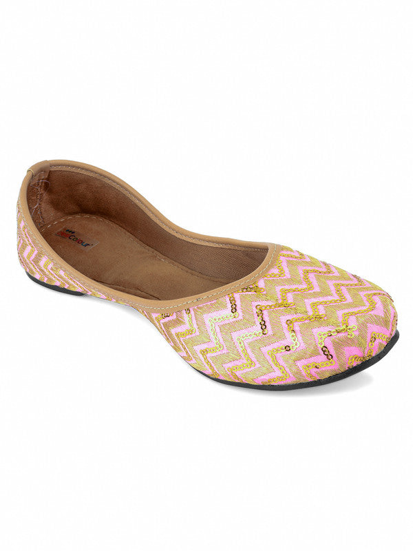 Women's Pink Chevron Indian Ethnic Comfort Footwear - Desi Colour