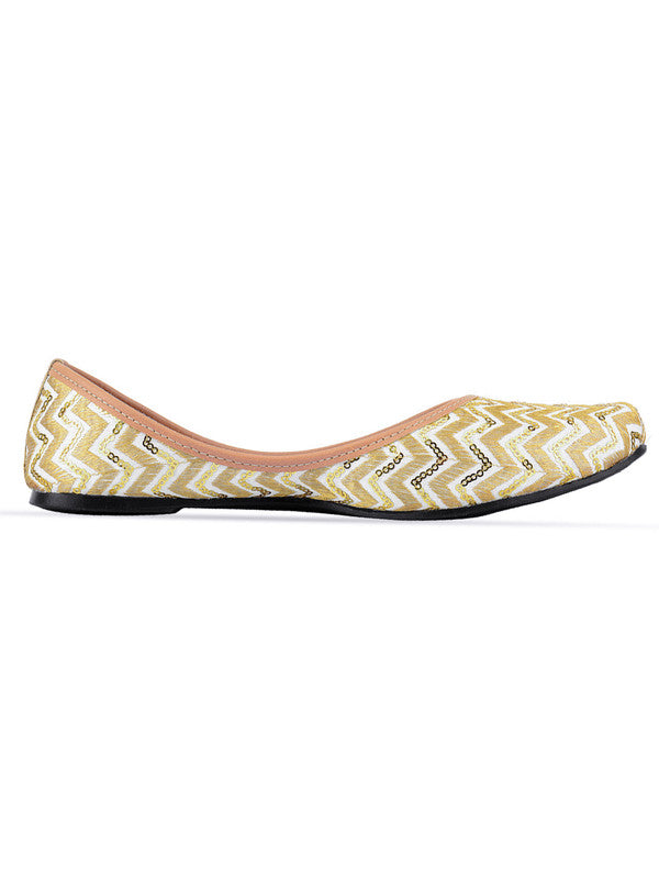 Women's Off White Chevron Indian Ethnic Comfort Footwear - Desi Colour