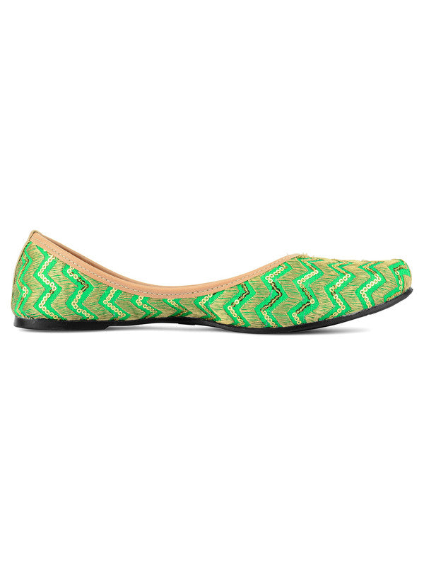 Women's Green Chevron Indian Ethnic Comfort Footwear - Desi Colour