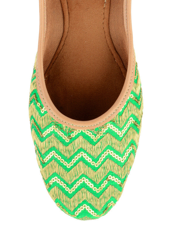 Women's Green Chevron Indian Ethnic Comfort Footwear - Desi Colour