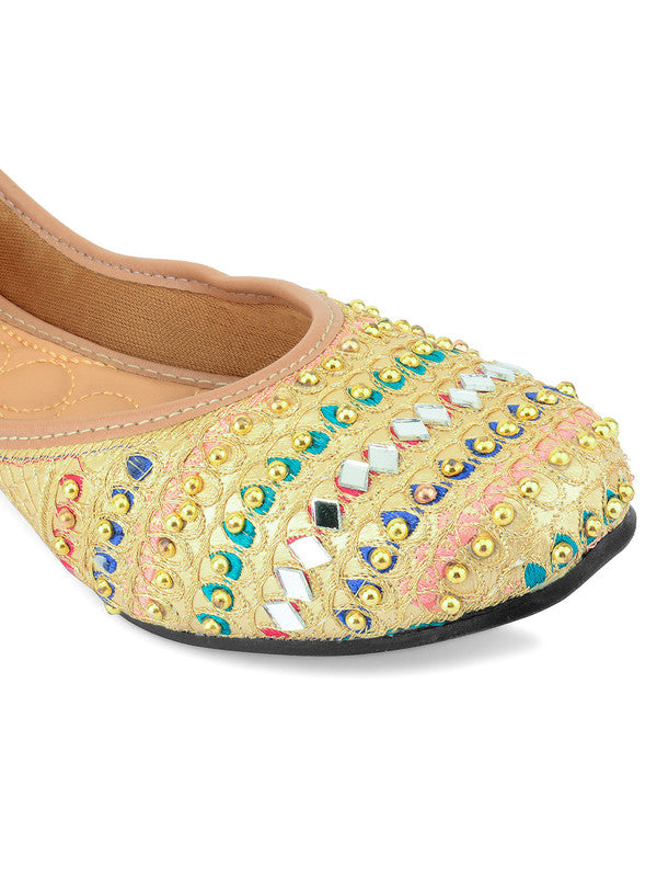 Women's Gold Mirror Work Indian Ethnic Comfort Footwear - Desi Colour