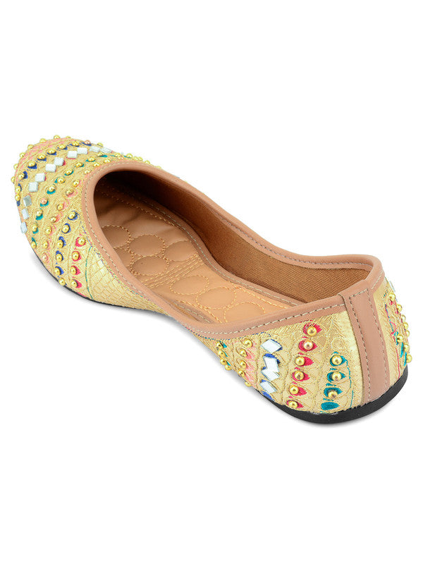 Women's Gold Mirror Work Indian Ethnic Comfort Footwear - Desi Colour