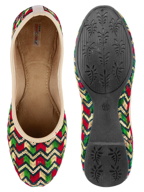 Women's Black Chevron Indian Ethnic Comfort Footwear - Desi Colour