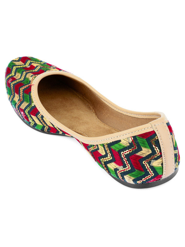 Women's Black Chevron Indian Ethnic Comfort Footwear - Desi Colour