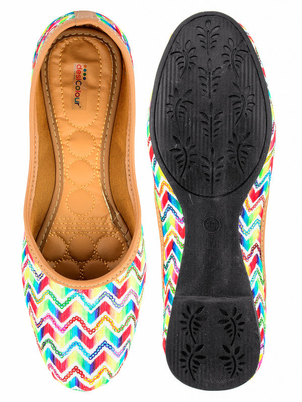 Women's Rainbow Chevron Indian Ethnic Comfort Footwear - Desi Colour