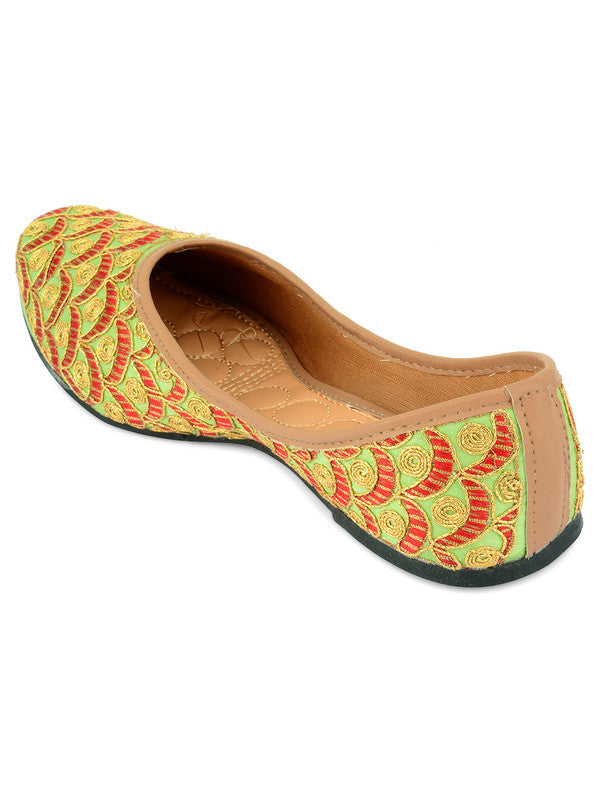 Women's Green Hand Work Indian Ethnic Comfort Footwear - Desi Colour