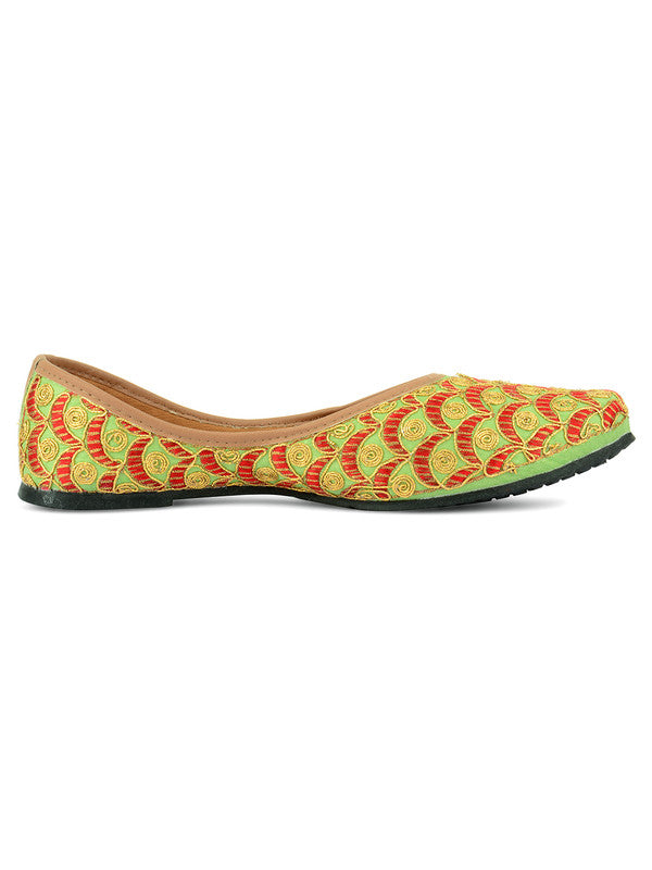 Women's Green Hand Work Indian Ethnic Comfort Footwear - Desi Colour