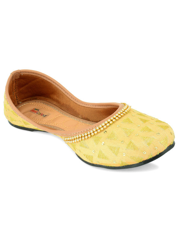 Women's Gold Hand Work Indian Ethnic Comfort Footwear - Desi Colour