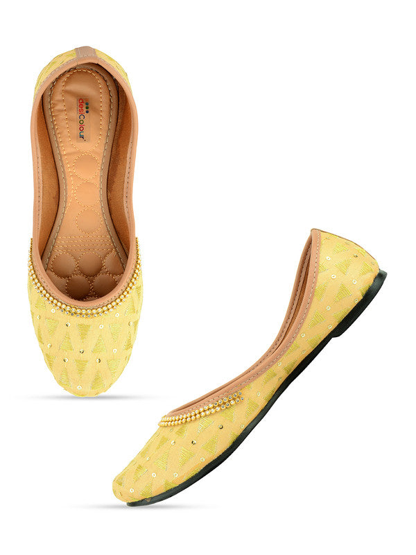 Women's Gold Hand Work Indian Ethnic Comfort Footwear - Desi Colour