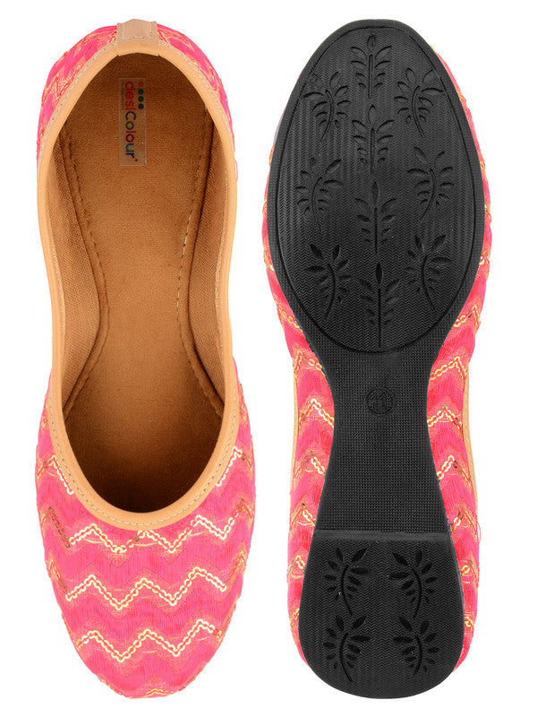 Women's Hot Pink Chevron Indian Ethnic Comfort Footwear - Desi Colour
