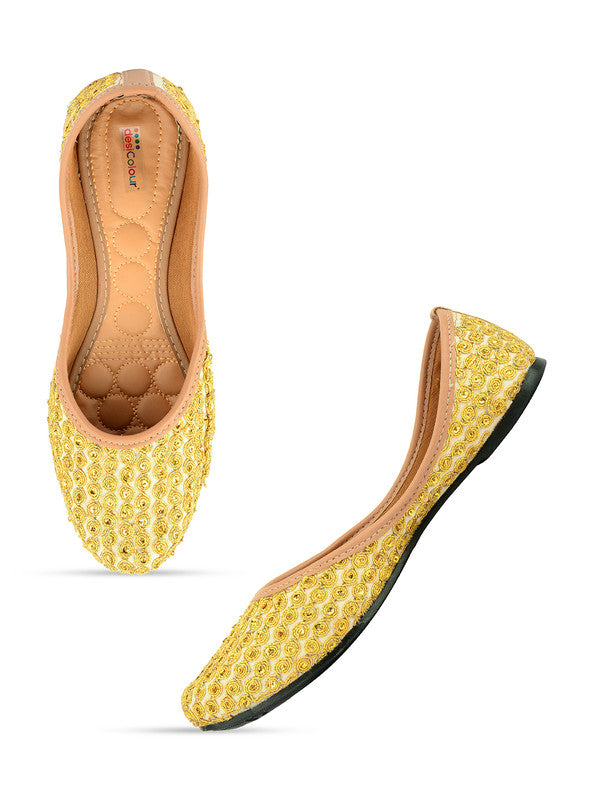 Women's Gold Spirals Indian Ethnic Comfort Footwear - Desi Colour