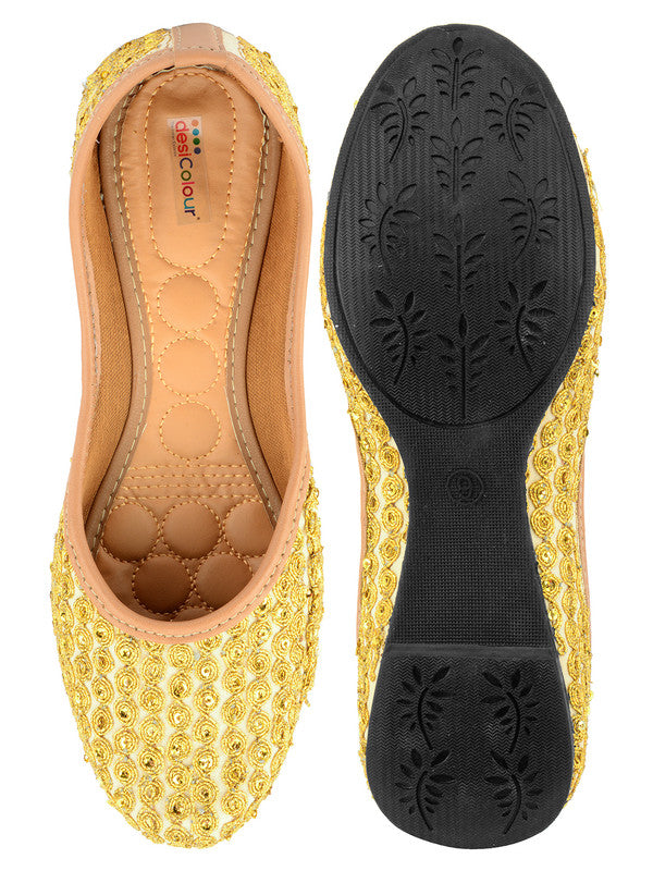 Women's Gold Spirals Indian Ethnic Comfort Footwear - Desi Colour