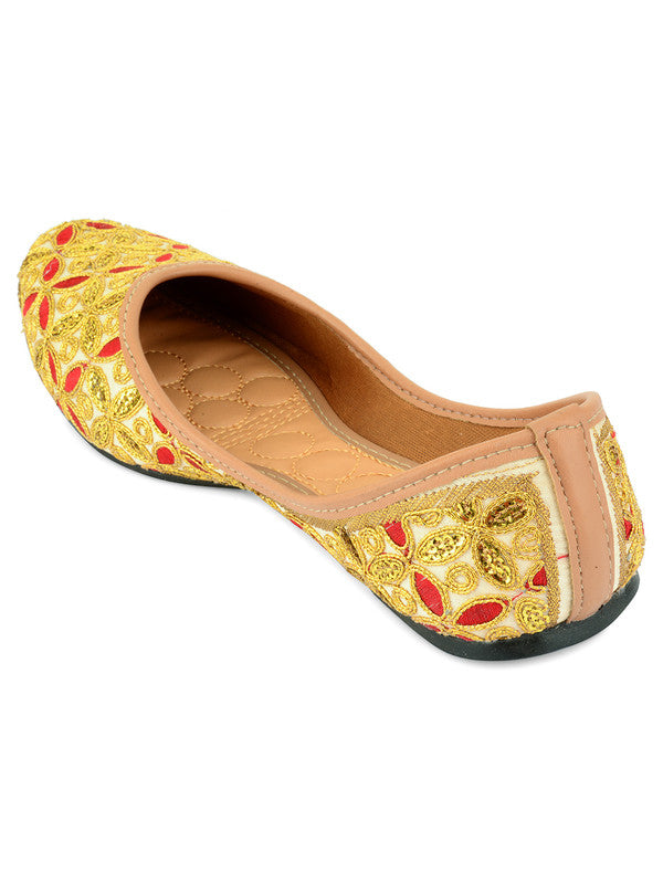 Women's Gold Hand Embroidered Indian Ethnic Comfort Footwear - Desi Colour