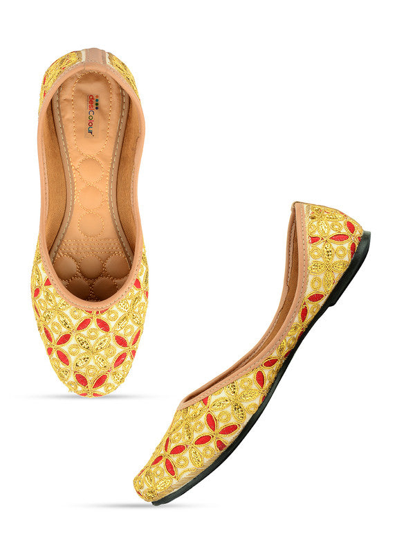 Women's Gold Hand Embroidered Indian Ethnic Comfort Footwear - Desi Colour
