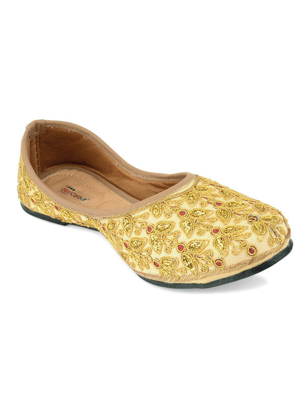 Women's Gold Butterfly Indian Ethnic Comfort Footwear - Desi Colour