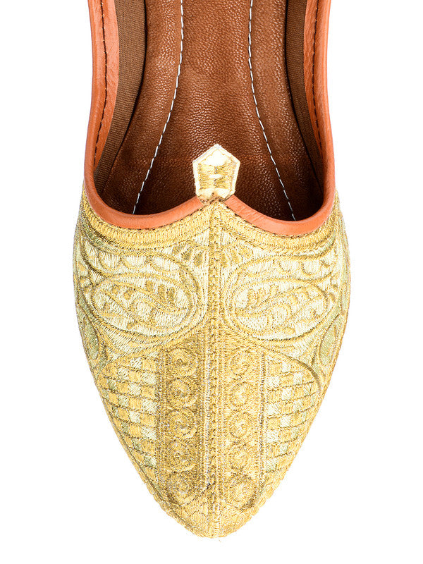 Men's Indian Ethnic Party Wear Embroidered Golden Footwear - Desi Colour