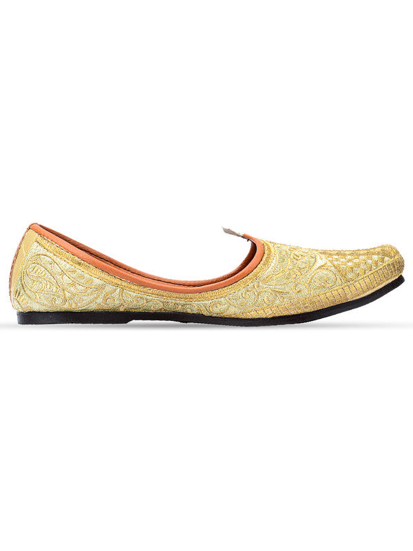 Men's Indian Ethnic Party Wear Embroidered Golden Footwear - Desi Colour