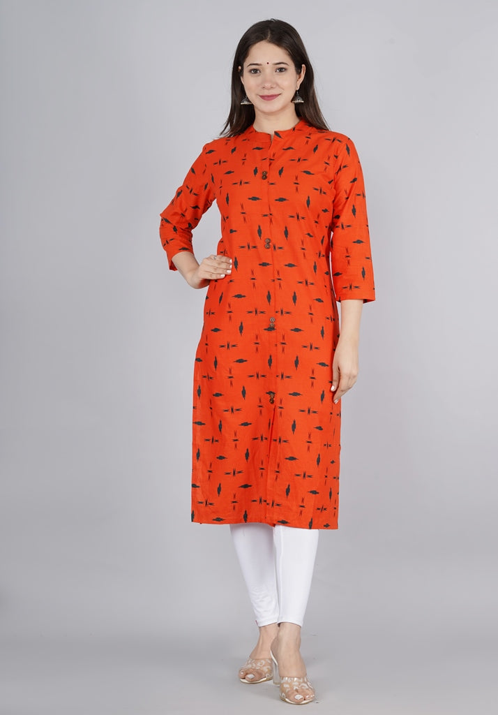 Women's Solid Cotton Fabric Kurta'S Red Color - Kipek