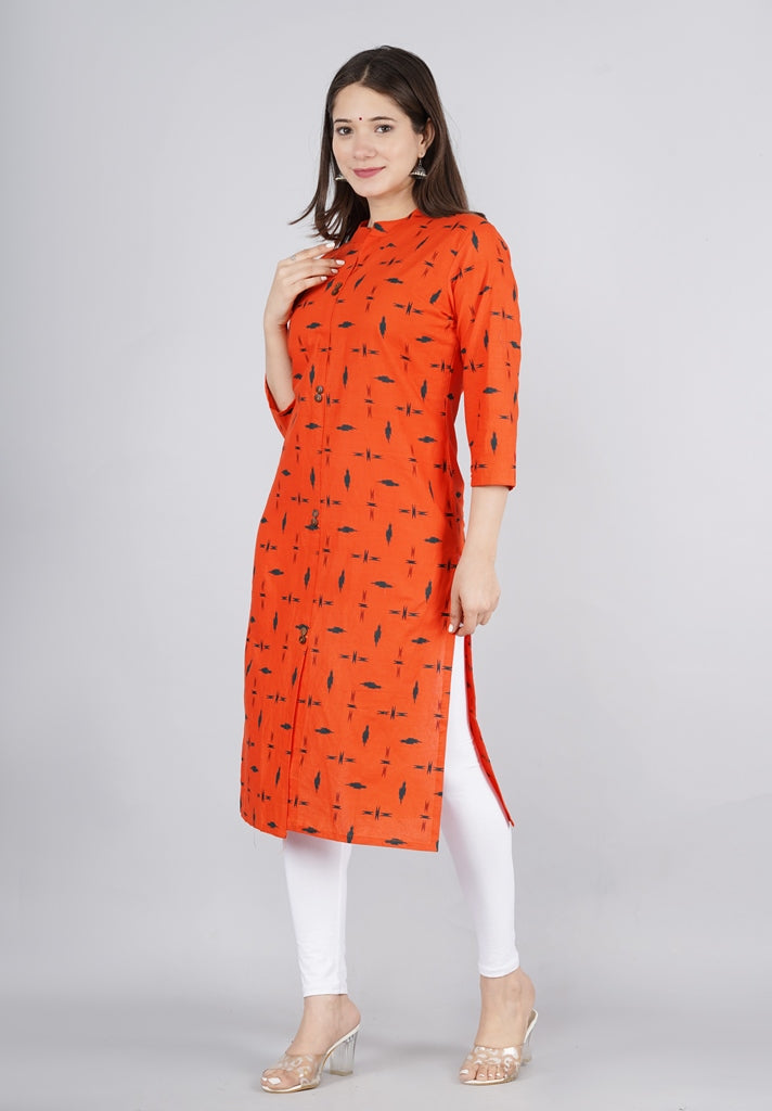 Women's Solid Cotton Fabric Kurta'S Red Color - Kipek