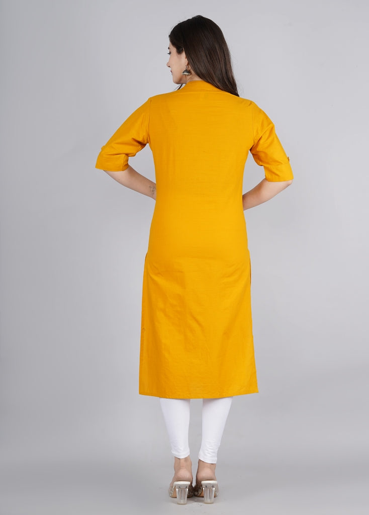 Women's Solid Cotton Fabric Kurta'S Mustard Color - Kipek