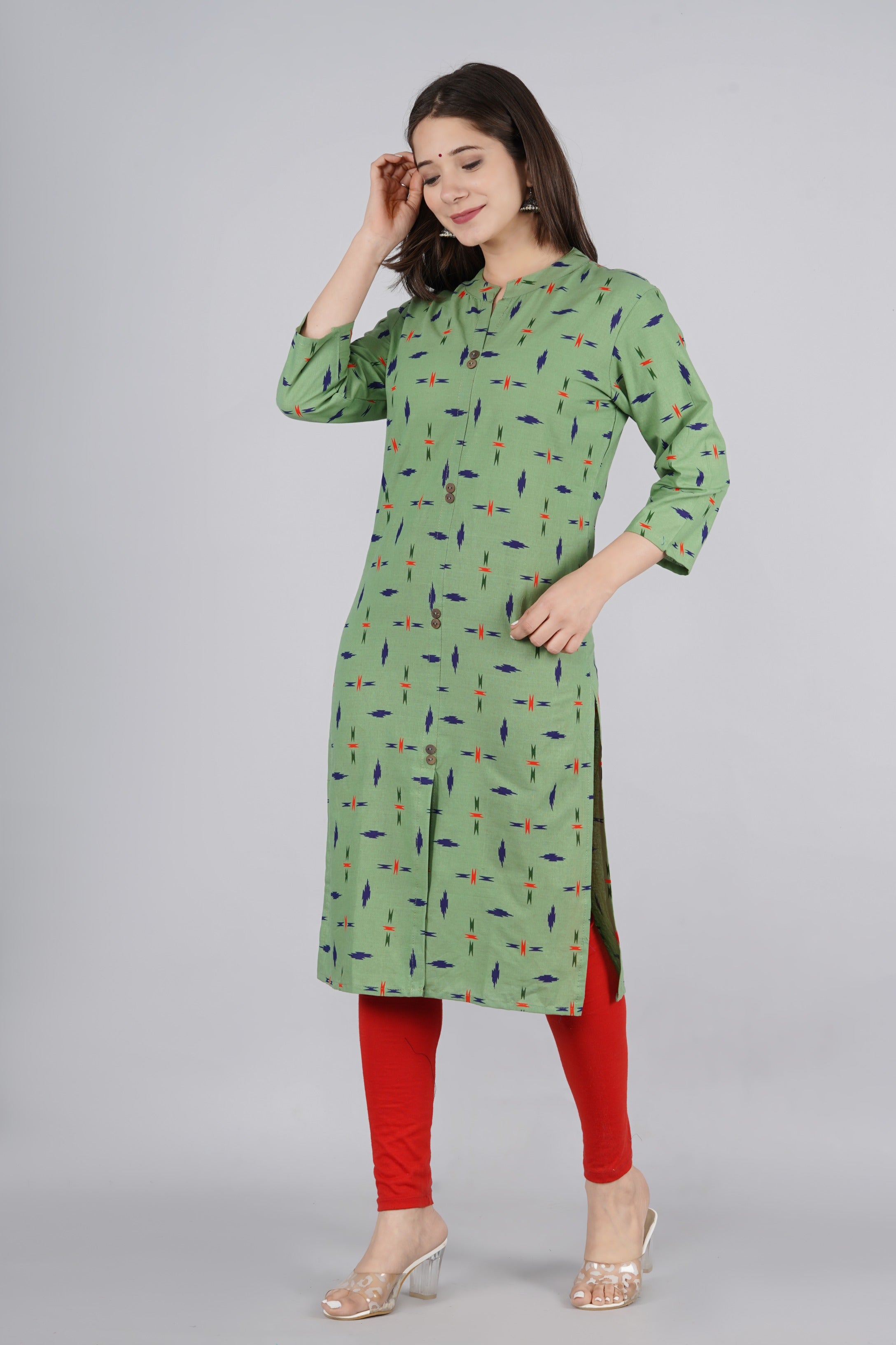 Women's Solid Cotton Fabric Kurta'S Green Color - Kipek