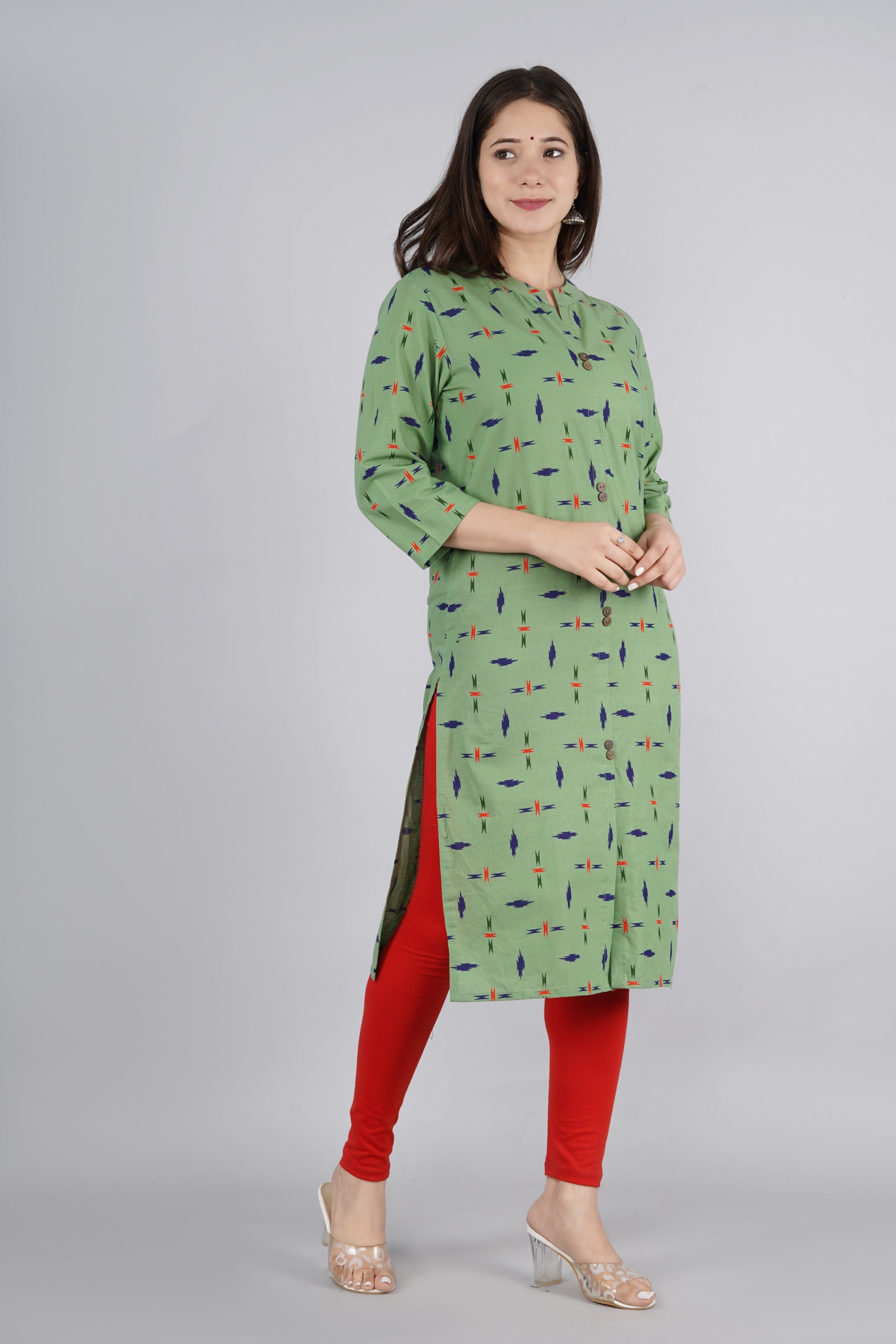 Women's Solid Cotton Fabric Kurta'S Green Color - Kipek
