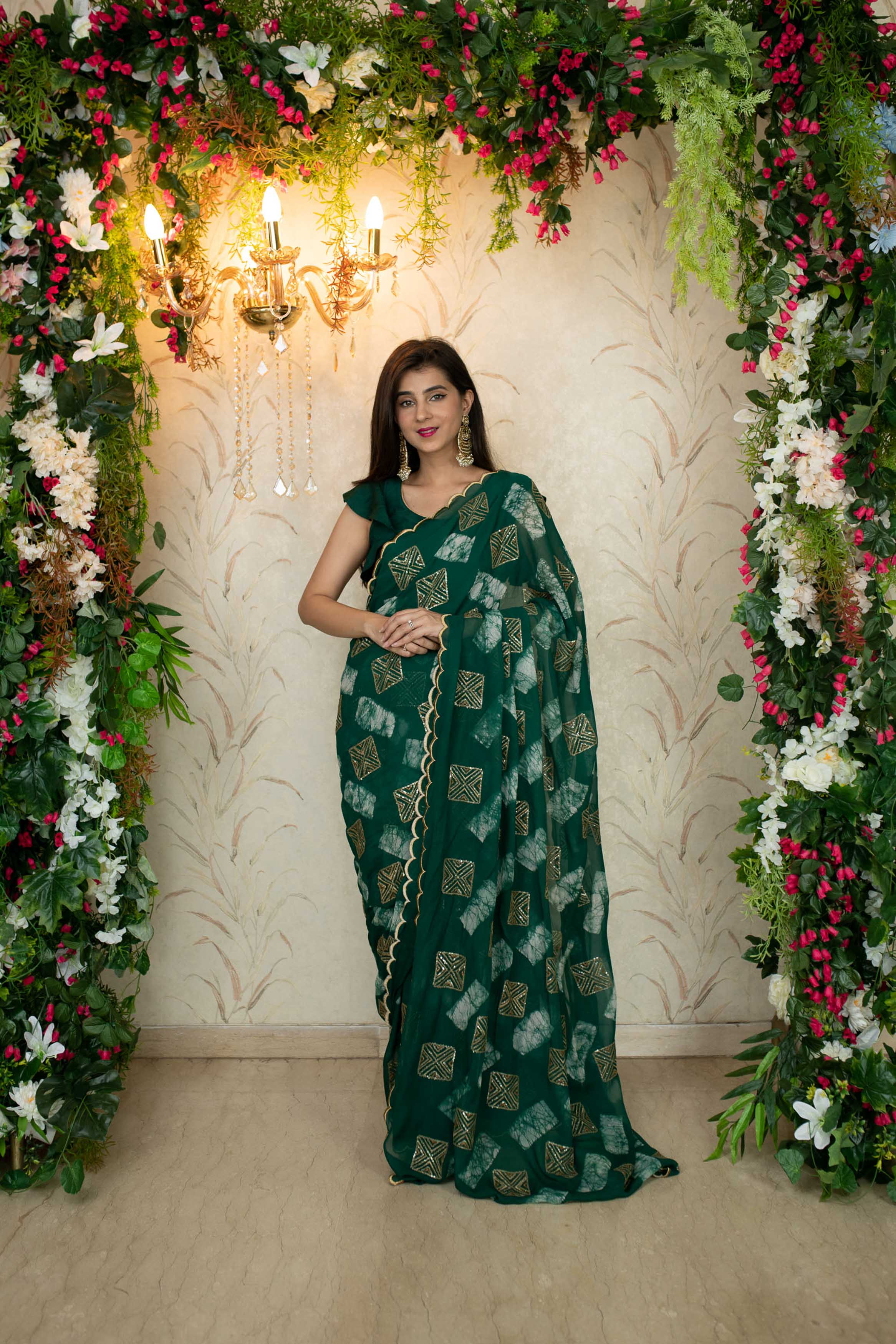 Women's Green Sequin and Thread work saree - Label Shaurya Sanadhya