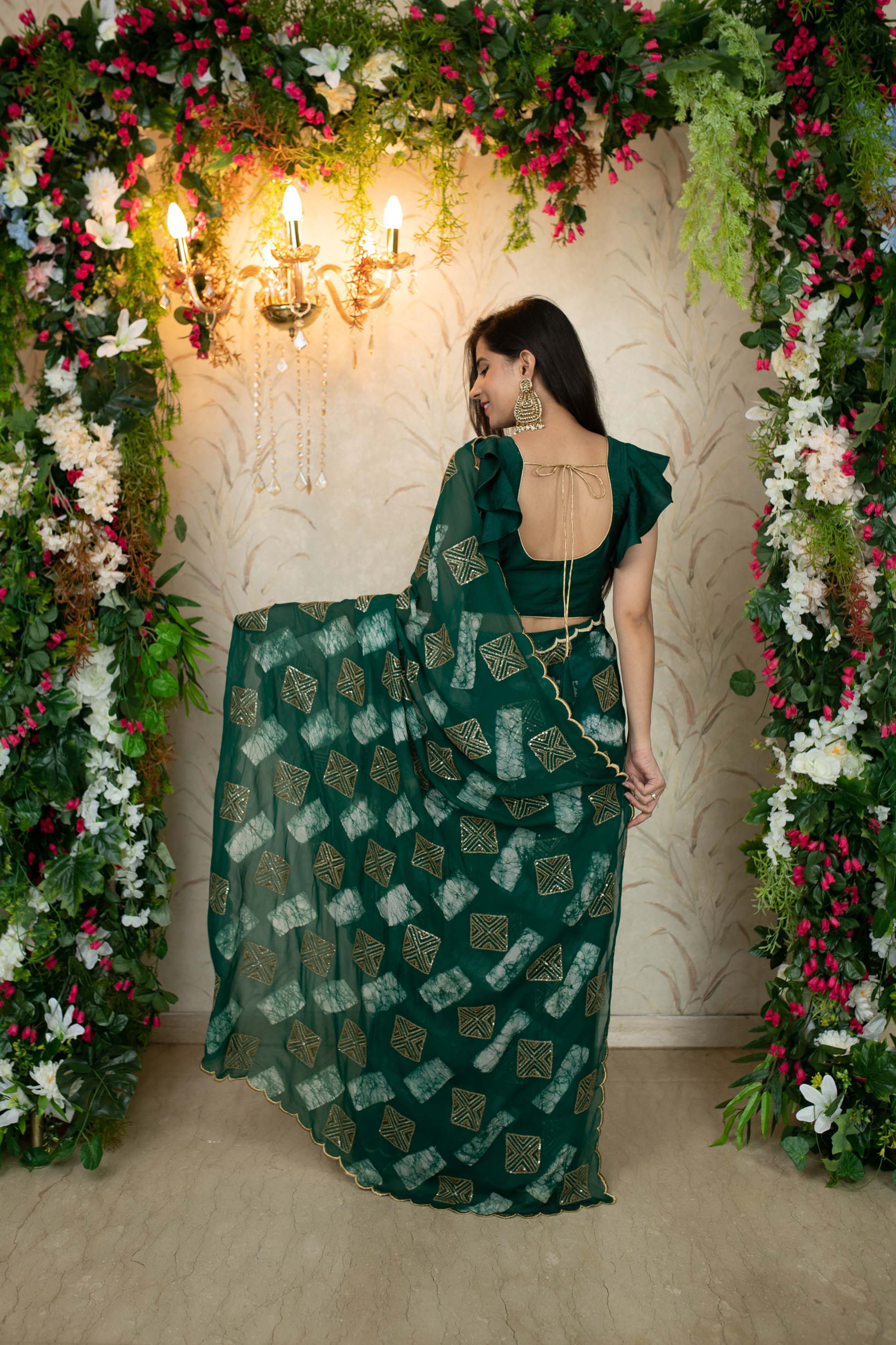 Women's Green Sequin and Thread work saree - Label Shaurya Sanadhya