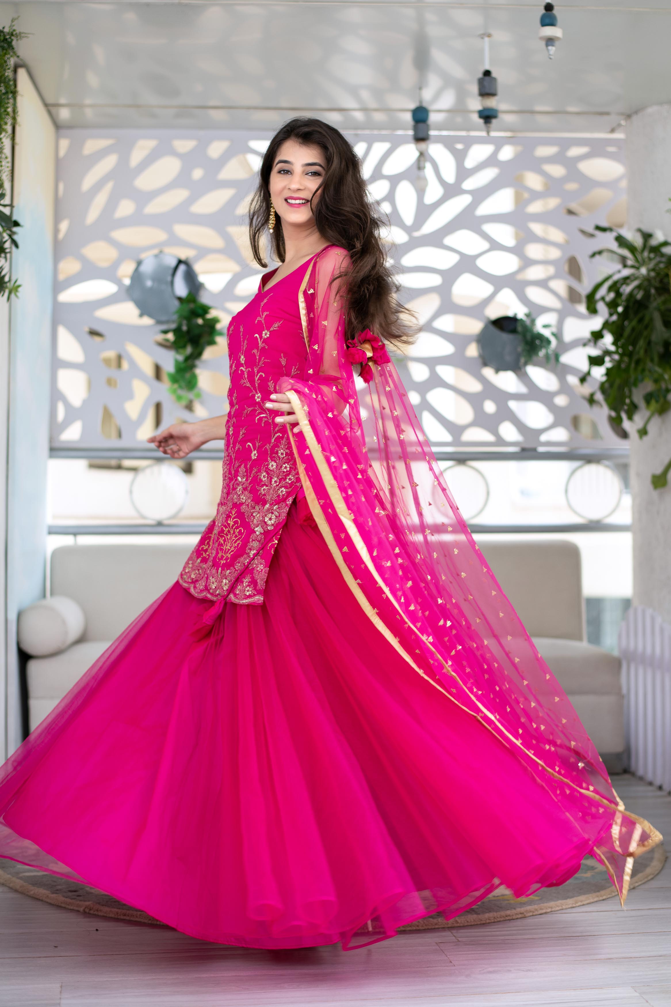 Buy Women's Pink Georgette Heavy Work Kurta With Long Skirt And Net Dupatta  - Label Shaurya Sandhya Online at Best Price