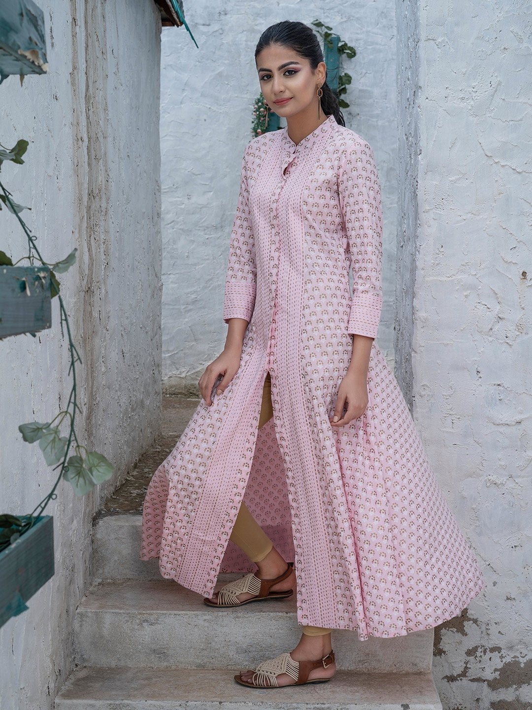 Women's Pink Printed A-Line Kurta(1pc) - Indian Virasat