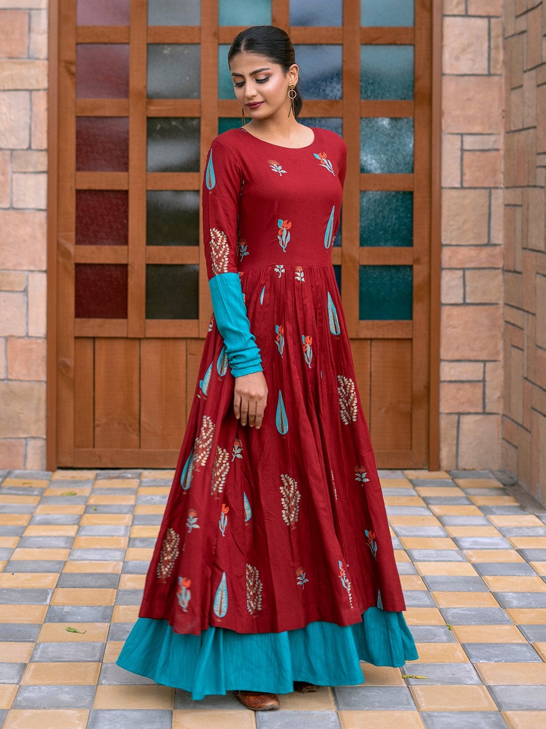 Women's Printed Cotton Rayon Blend Anarkali Kurta(1pc) - Indian Virasat
