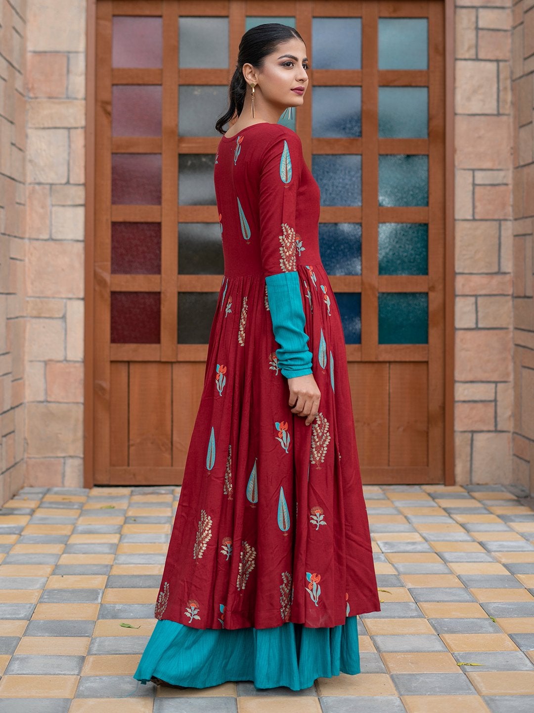Women's Printed Cotton Rayon Blend Anarkali Kurta(1pc) - Indian Virasat
