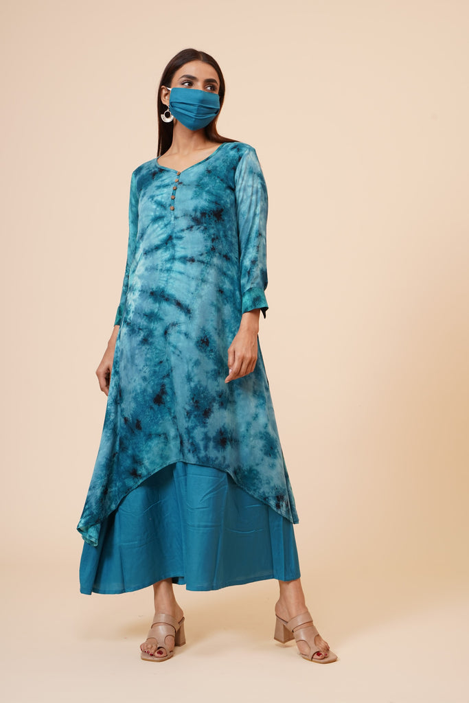 Women's Indian Tie N Dye Kurti With Wooden Button Placket And Cuff