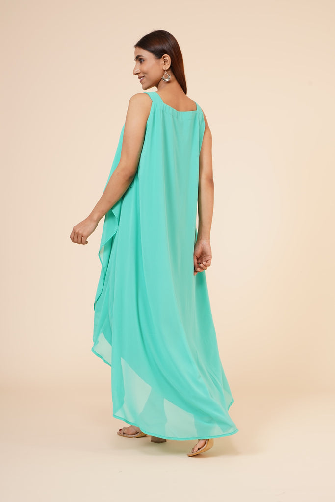 Women's Halter Neck Ruffle Drape Georgette  Dress In Spring Green