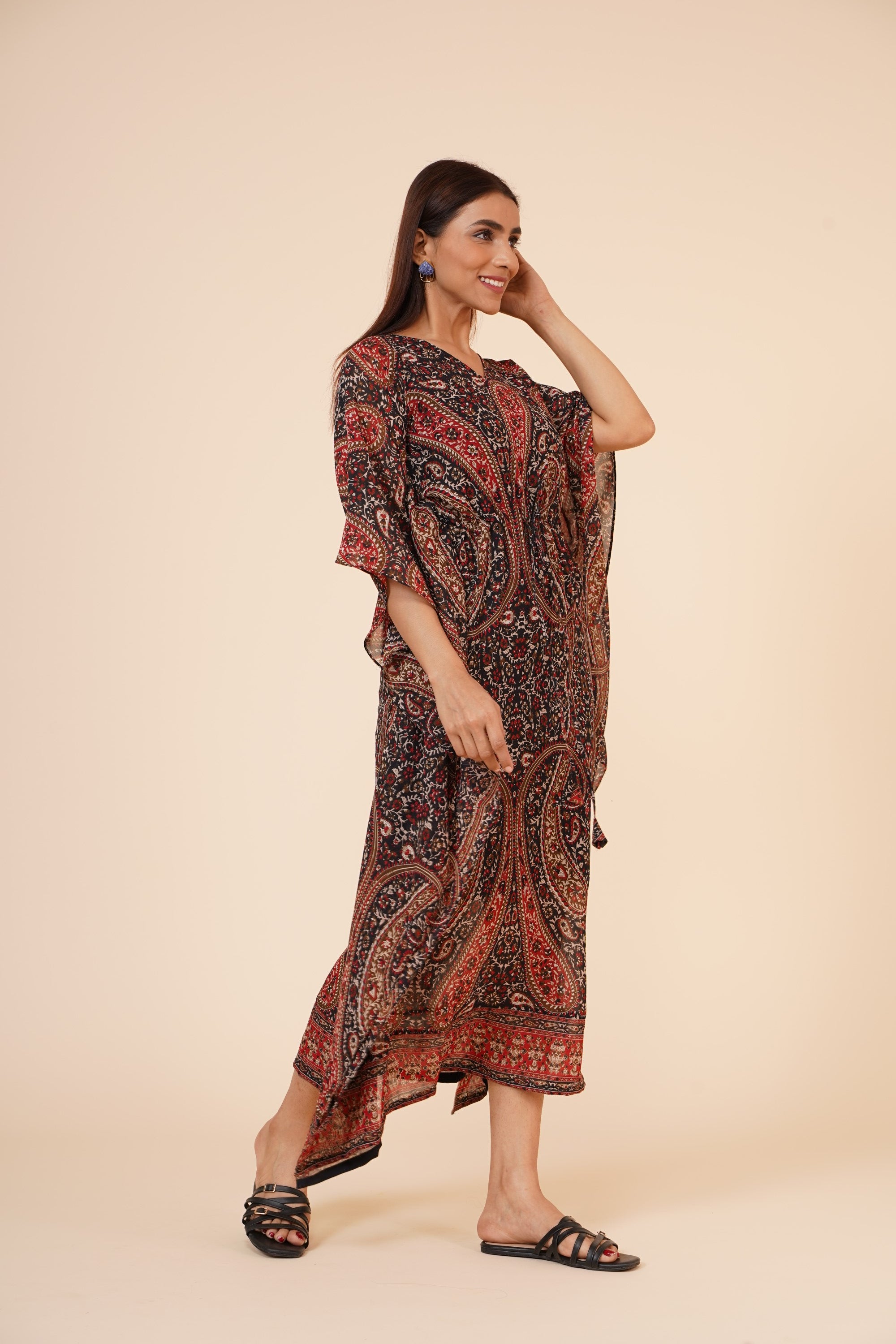 Women's Casual Printed Kaftan With Adjustable String And Inner  - MIRACOLOS by Ruchi