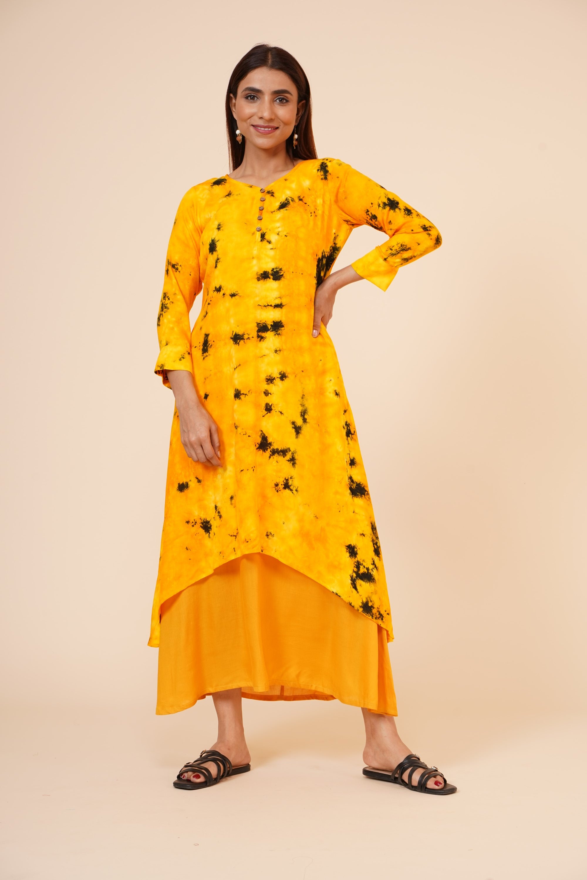 Women's Indian Tie N Dye Kurti With Wooden Button Placket And Cuff - MIRACOLOS by Ruchi