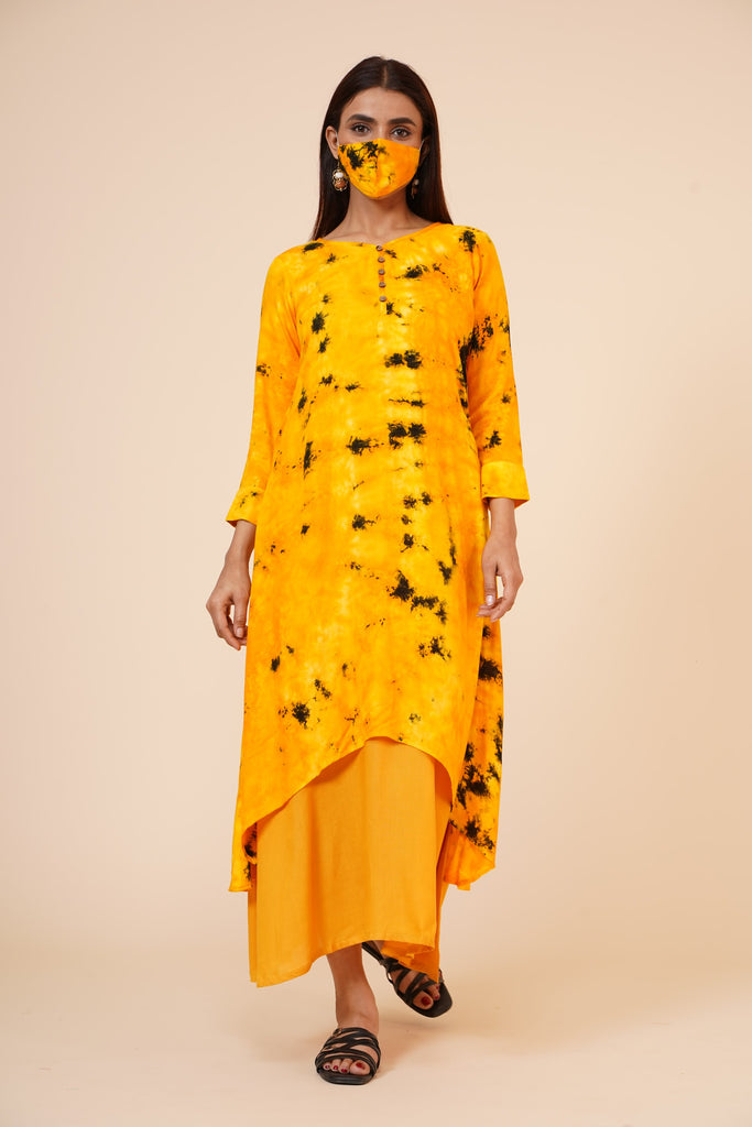 Women's Indian Tie N Dye Kurti With Wooden Button Placket And Cuff