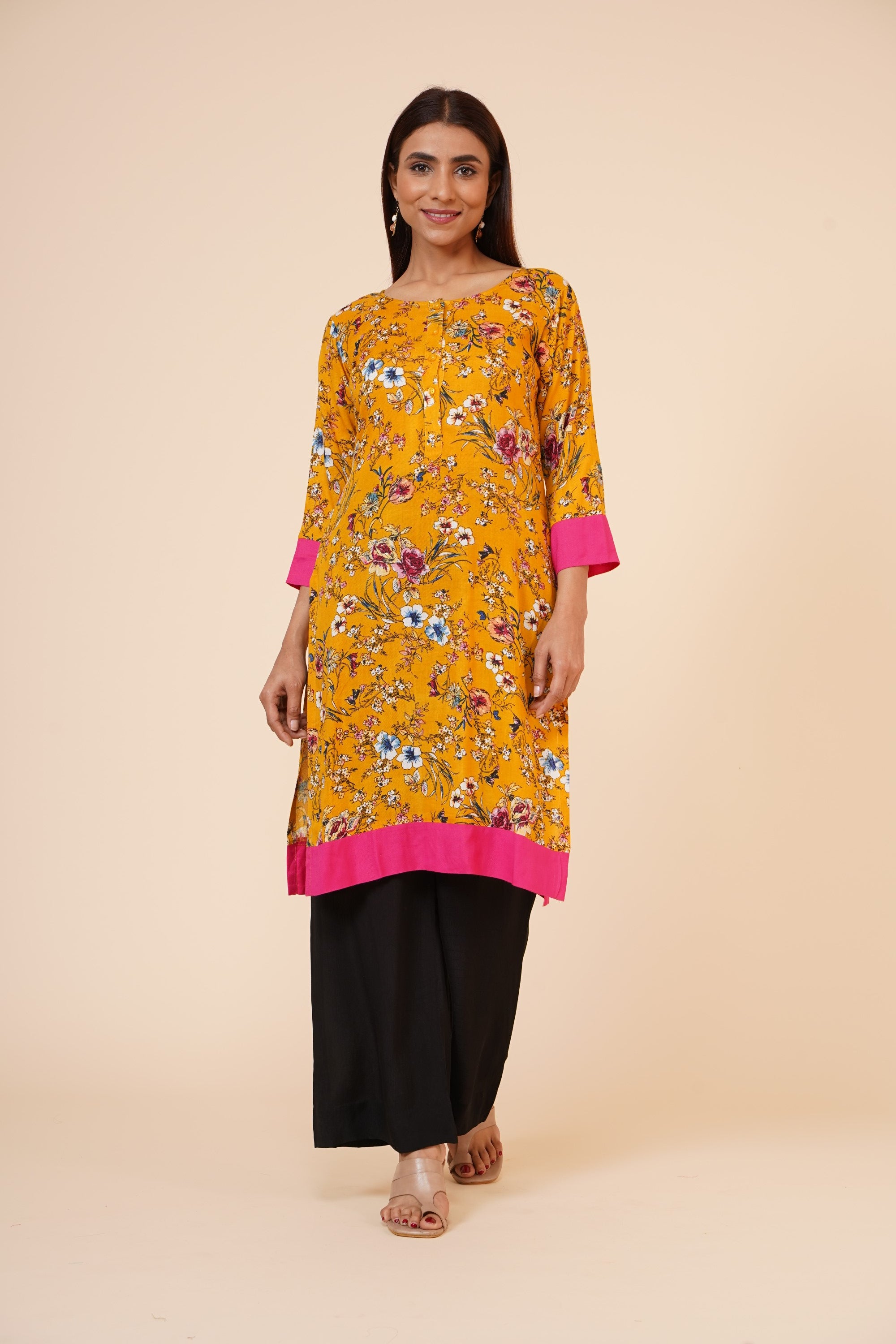 Women's Indian Kurti With Buttoned Placket And Cuff - MIRACOLOS by Ruchi