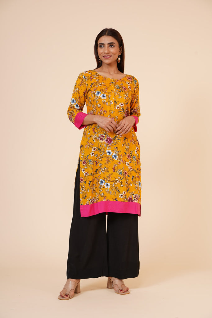 Women's Indian Kurti With Buttoned Placket And Cuff