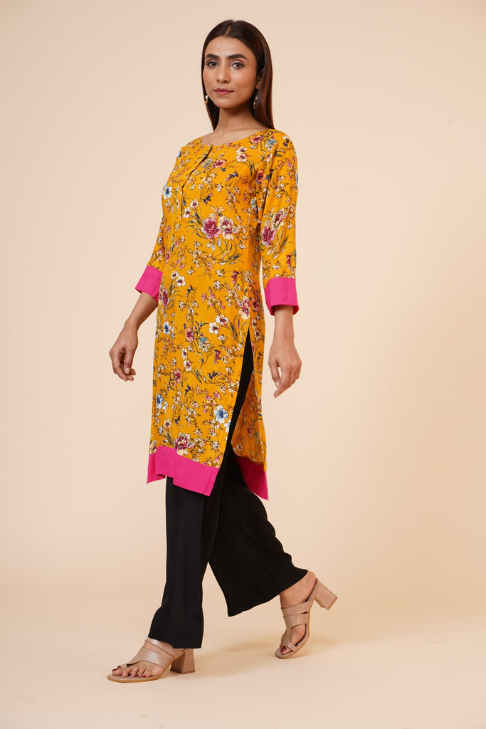 Women's Indian Kurti With Buttoned Placket And Cuff