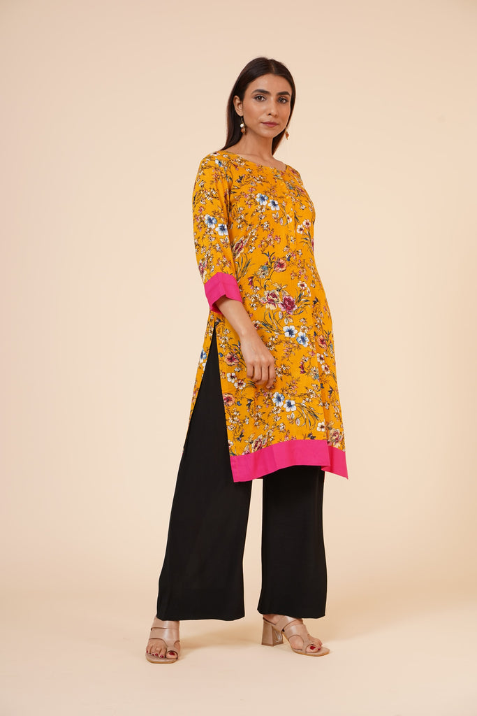 Women's Indian Kurti With Buttoned Placket And Cuff