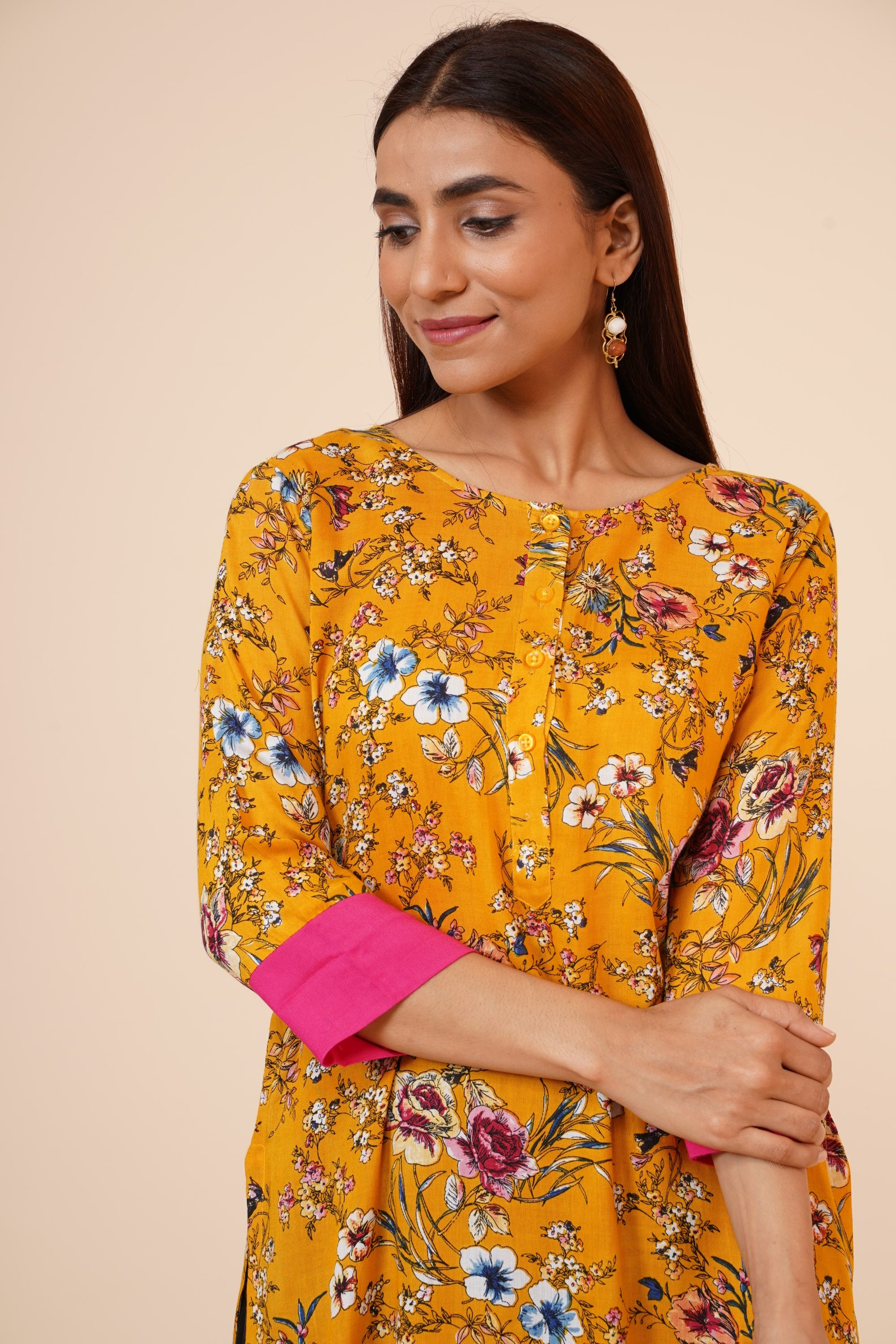 Women's Indian Kurti With Buttoned Placket And Cuff - MIRACOLOS by Ruchi
