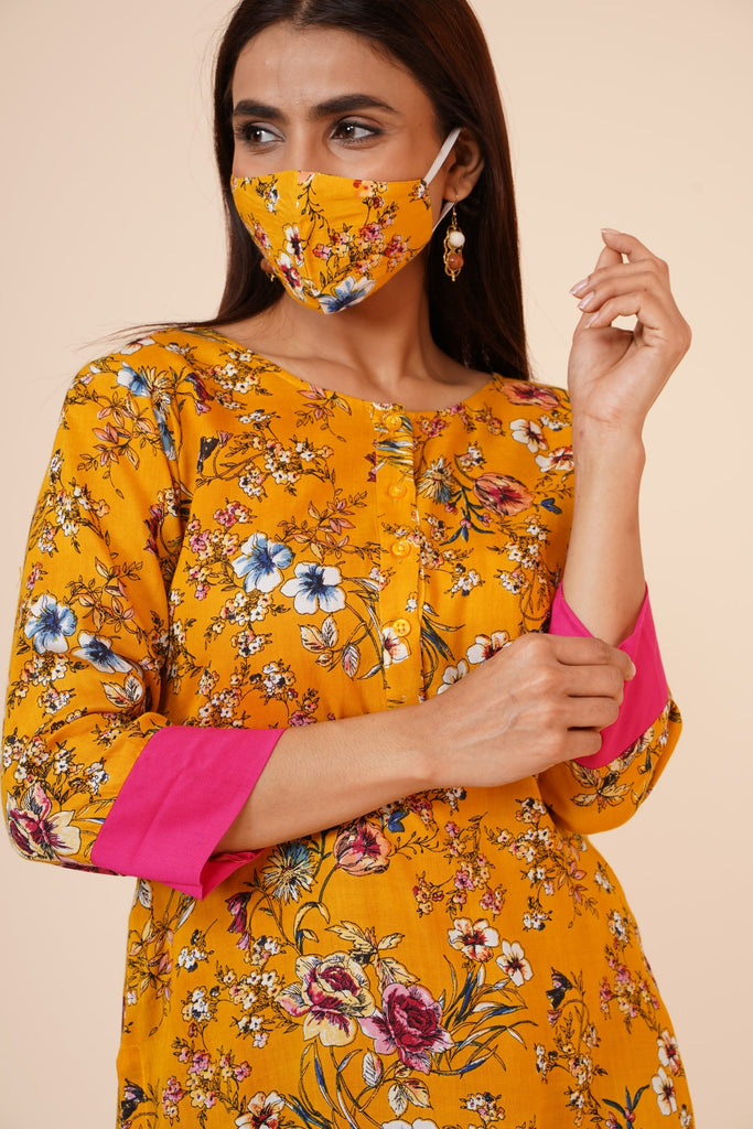 Women's Indian Kurti With Buttoned Placket And Cuff