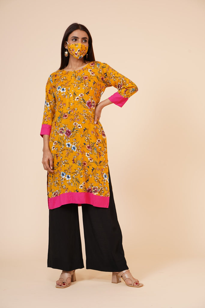 Women's Indian Kurti With Buttoned Placket And Cuff