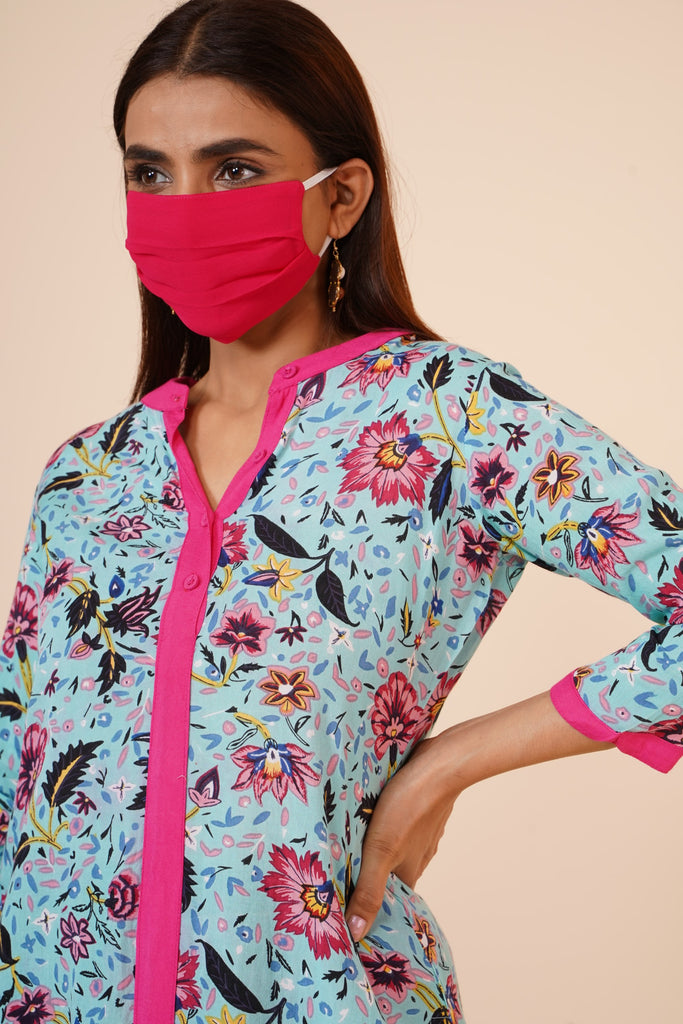 Women's Indian Kurti With Buttoned Placket And Round Mandarin  Collar